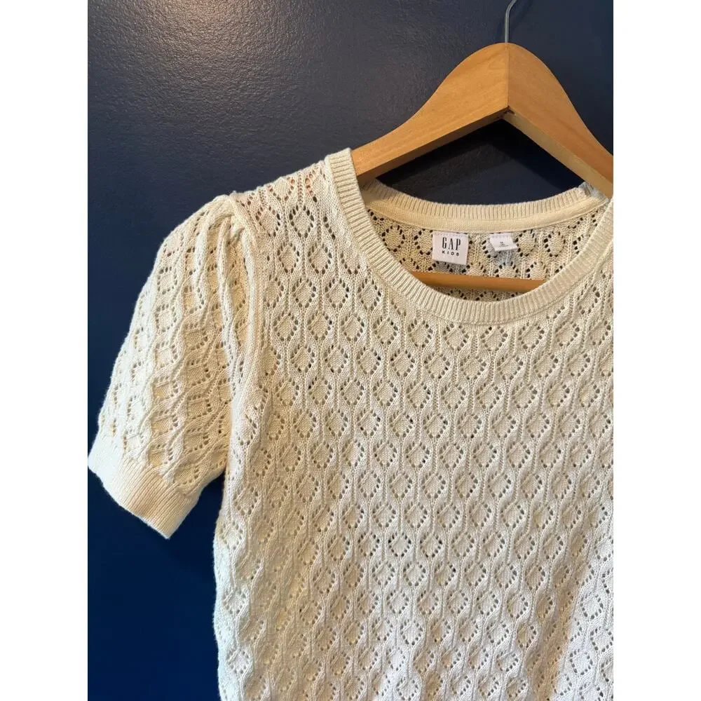 GAP | Ivory 100% Cotton Pointelle Puff-Sleeve Sweater | Size Medium